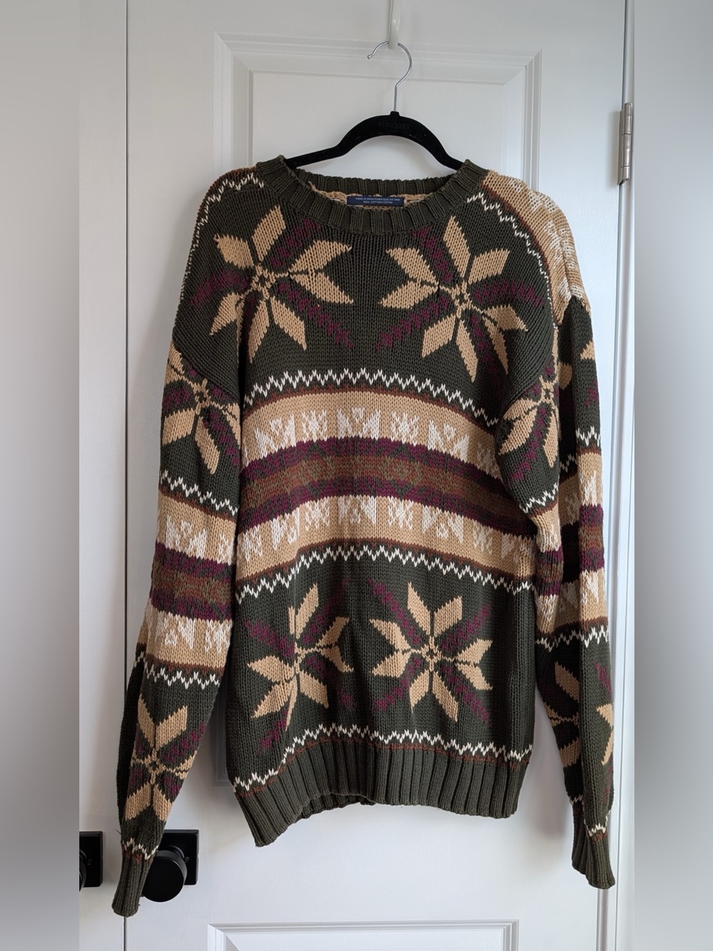 Vintage Tommy Hilfiger Men’s Cotton Fair Isle Snowflake Sweater Neutral Size M